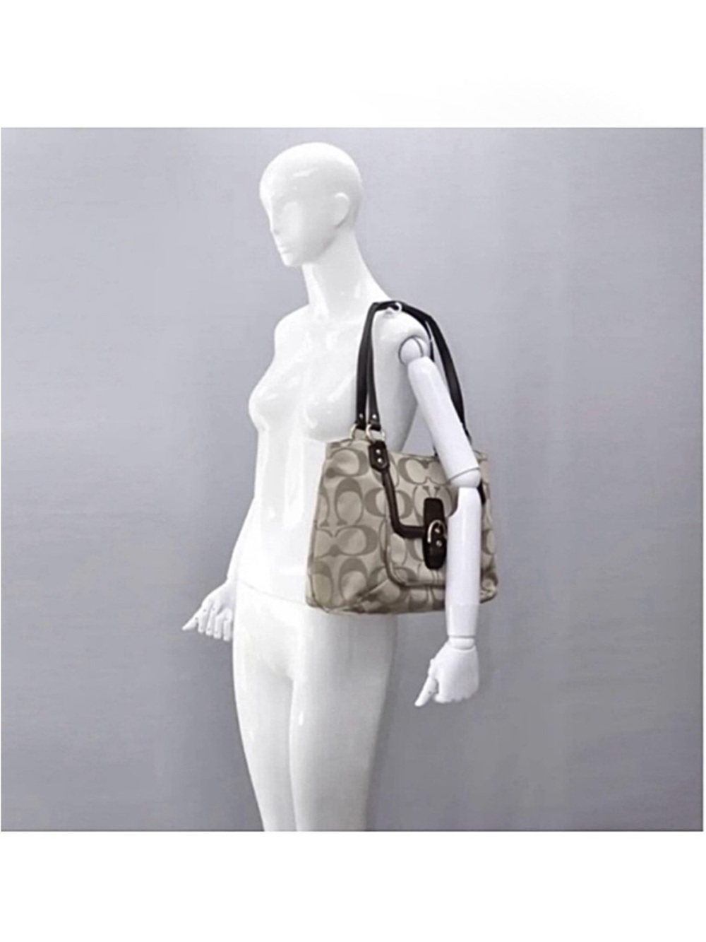 Coach Campbell Belle Carryall F25294 Signature Logo Canvas Leather